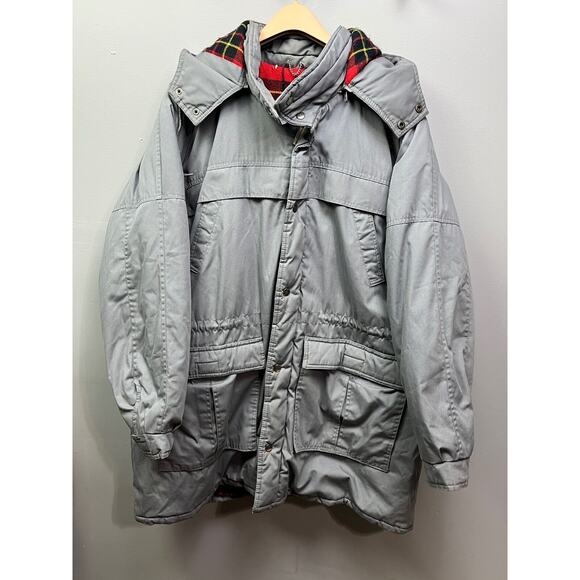WINDBREAKER‎ Coat Mens XXL gray button/Zip hooded coat flannel lined - Picture 1 of 9